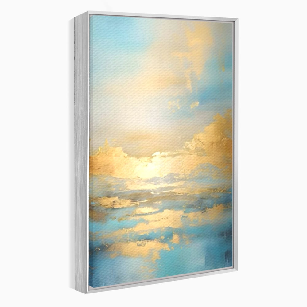 Tablou canvas cu tablou canvas cu peisaj marin abstract, in rama de aluminiu argintiu